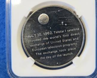 Lot 390. Franklin Mint America In Space 1962 Telstar sterling silver round weighing 26.5 grams