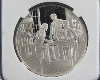 Lot 83. Franklin Mint Postmasters of America Electronics Progress {#}48 sterling silver round weighing 24. grams
