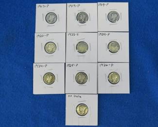 Lot 240. Ten Mercury dimes. Dates as shown.