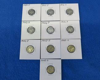 Lot 343. Ten Mercury dimes. Dates as shown.