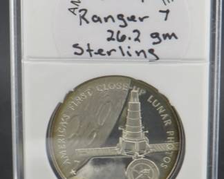 Lot 143. Franklin Mint America In Space 1964 Ranger 7 sterling silver round weighing 26.2 grams