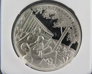Lot 86. Franklin Mint Postmasters of America Wolf Trap Farm National Parks sterling silver round weighing 24.6 grams