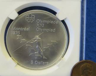 Lot 315. 1976 Canadian $5 proof sterling silver coin weighing 24 grams