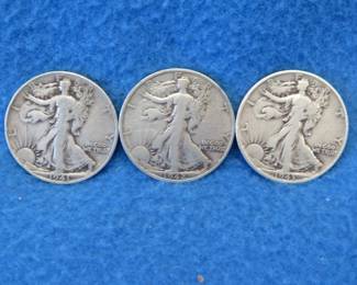 Lot 223. Three Walking Liberty Half dollars. 1941 D, 1942 S, and 1943 P.