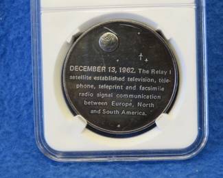 Lot 355. Franklin Mint America In Space Relay sterling silver round weighing 26.7 grams