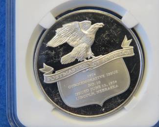 Lot 375. Franklin Mint Postmasters of America 1975 sterling silver round weighing 24.6 grams