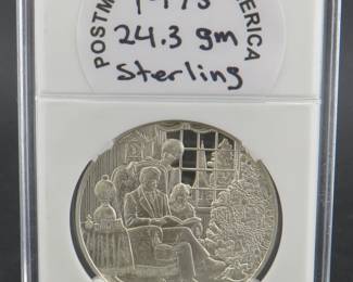 Lot 148. Franklin Mint 1975 Postmasters of America sterling silver round weighing 24.3 grams