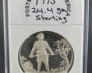 Lot 147. Franklin Mint 1975 Postmasters of America sterling silver round weighing 24.4 grams