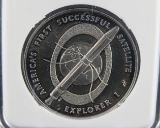 Lot 40. Franklin Mint America In Space 1958 Explorer I sterling silver round weighing 26.7 grams