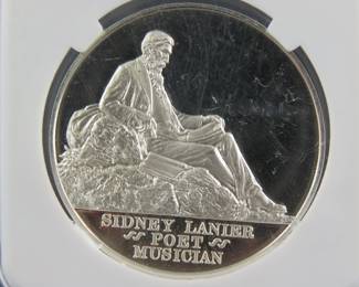 Lot 80. Franklin Mint Postmasters of America Sidney Lanier sterling silver round weighing 25.5 grams