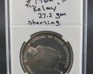 Lot 140. Franklin Mint America In Space 1962 "Relay" sterling silver round weighing 27.2 grams