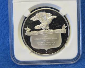 Lot 397. Franklin Mint Postmasters of America 1974 sterling silver round weighing 24.6 grams