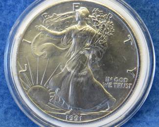 Lot 220. 1991 American Silver Eagle. One ounce of fine silver.