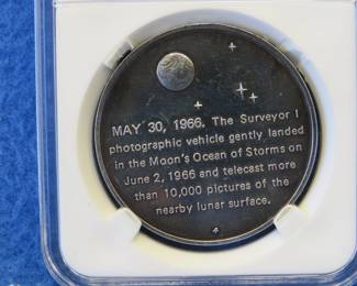 Lot 358. Franklin Mint America In Space Surveyor I sterling silver round weighing 26.3 grams