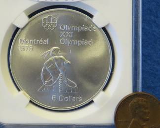 Lot 314. 1976 Canadian $5 proof sterling silver coin weighing 24.2 grams