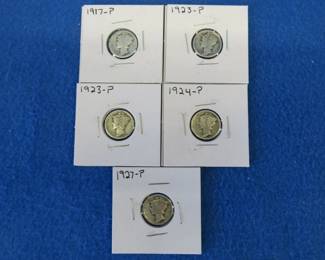 Lot 408. Five Mercury dimes. Dates as shown.