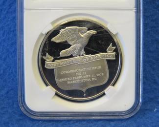 Lot 289. Franklin Mint Postmasters of America 1972 sterling silver round weighing 24.9 grams