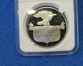 Lot 392. Franklin Mint Postmasters of America 1975 sterling silver round weighing 24.5 grams
