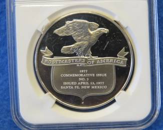 Lot 282. Franklin Mint Postmasters of America 1972 sterling silver round weighing 24.8 grams