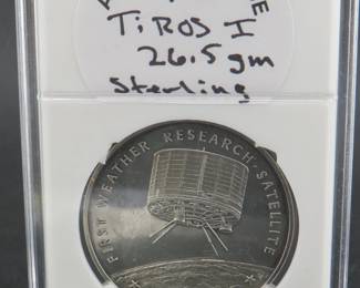 Lot 142. Franklin Mint America In Space 1960 Tiros 1 sterling silver round weighing 26.5 grams