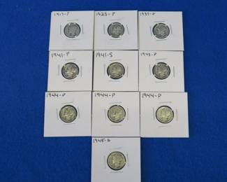 Lot 340. Ten Mercury dimes. Dates as shown.