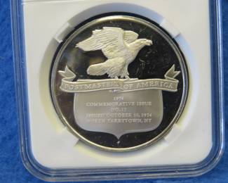 Lot 393. Franklin Mint Postmasters of America 1974 sterling silver round weighing 24.6 grams