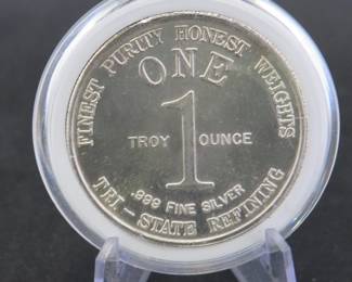 Lot 129. One ounce round of .999 fine silver from the Tri-State Refining