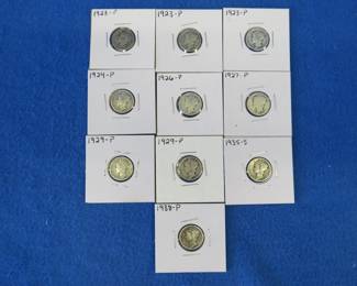 Lot 243. Ten Mercury dimes. Dates as shown.