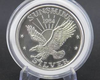 Lot 120. 1984 Sunshine Mining round. One ounce of .999 fine silver.