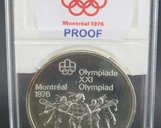 Lot 198. 1976 Canadian Olympic $10 sterling silver proof coin. 48.1 grams.