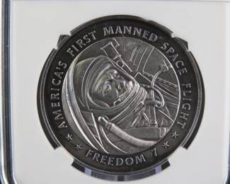 Lot 45. Franklin Mint America In Space 1961 Freedom 7 sterling silver round weighing 26.8 grams