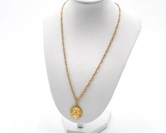 Gold-Tone Pendant Necklace with Circular Medallion