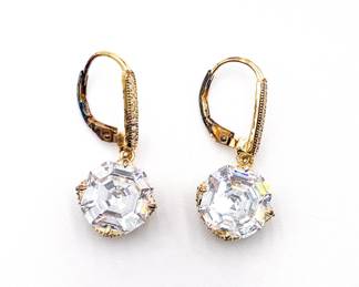 Vanna K Gold-Tone Drop Earrings with Clear Gemstones