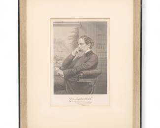 Framed Print of An Autographed Steel Engraving of Charles Dickens