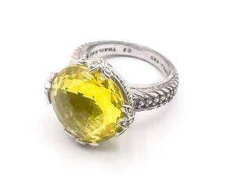 Judith Ripka Sterling Silver and Faceted Yellow CZ Ring Size 7