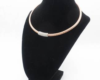 Rose Gold-Tone Braid Necklace with Pave Accent