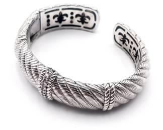 Judith Ripka 925 Sterling Silver with CZ Accents Rope and Cable Cuff Bracelet