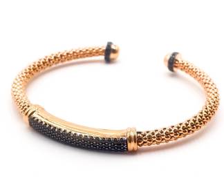 Milor Italy 925 Rose Gold-Tone Mesh Cuff Bracelet with Black Crystals