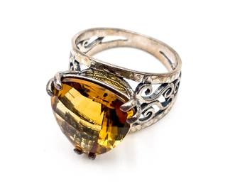PZ 925 Sterling Silver Ring with Faceted Citrine Gemstone Size 7