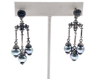 Sterling Silver Chandelier Earrings with Blue Pearls