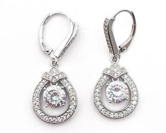Pair of Sterling Silver Drop Earrings with CZ Accents