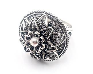 DGS 925 Sterling Silver Floral Filigree Ring