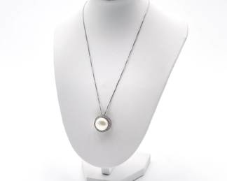 925 Sterling Silver Necklace with Cultured Pearl and CZ Pendant