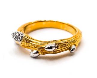 Stephen Dweck Diamonds 925 Sterling Silver/Gold Vermeil Fortuna Twig Ring