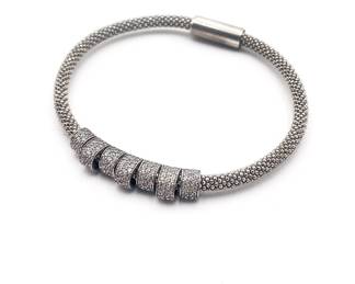 925 Sterling Silver Mesh Chain Bracelet with Pave Crystal Accents
