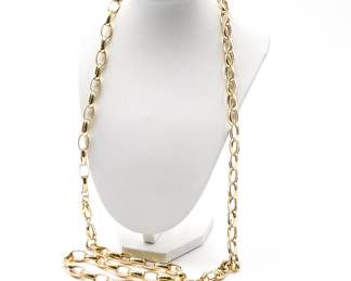 925 Italy Long Gold-Tone Oval Link Chain Necklace