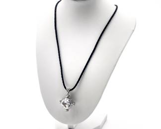 IMENA 925 Sterling Silver Pendant with Clear CZ Stone on Black Cord