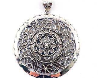Doug Paulus 925 Sterling Silver Floral Bead Scroll Disc Pendant