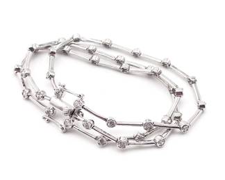 Designer FAS 925 Sterling Silver CZ Station 3 Strand Bar Link Bracelet