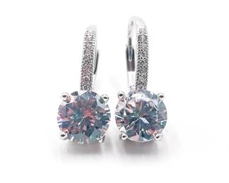 Pair of Sterling Silver CZ Drop Earrings